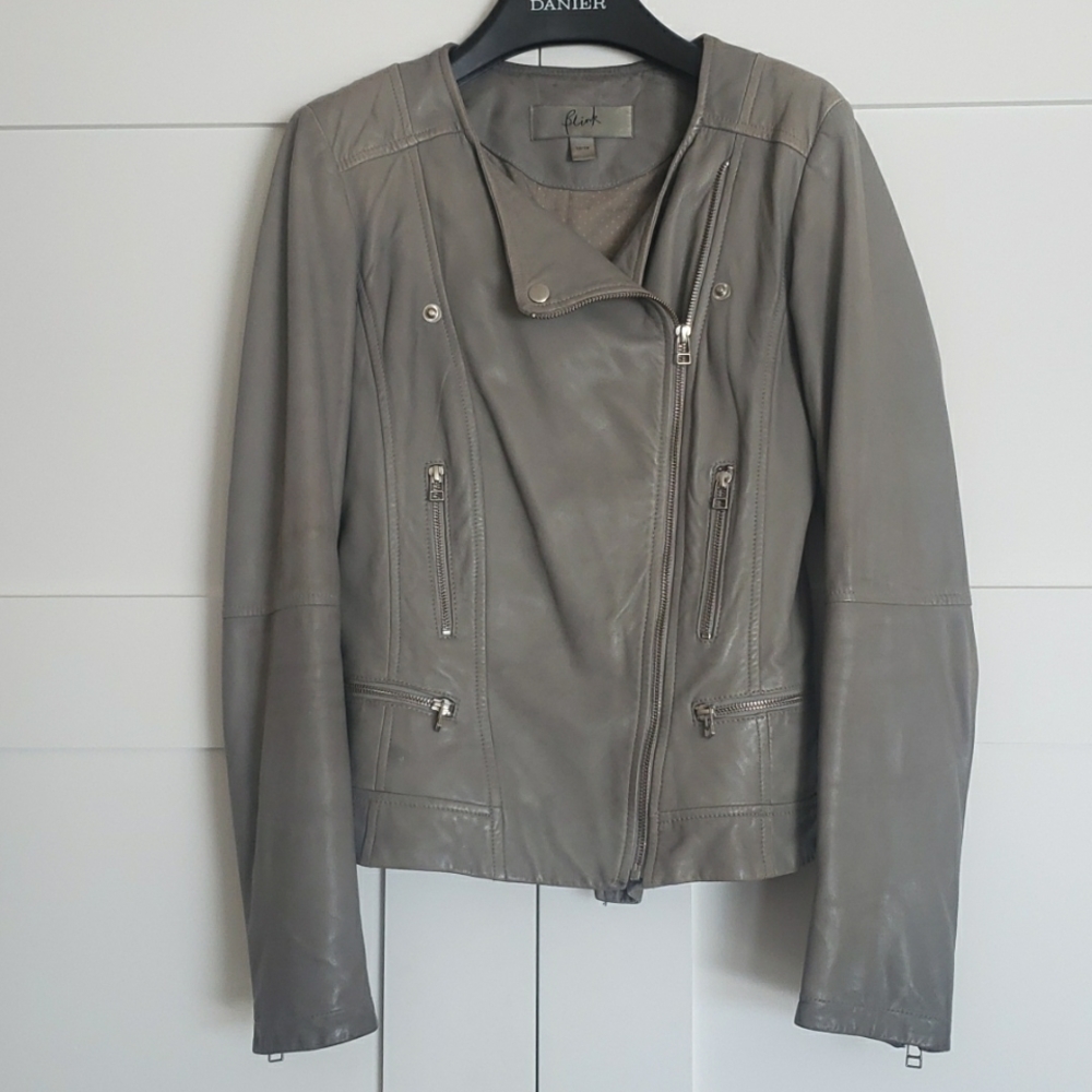 Blink grey leather biker moto jacket size XS